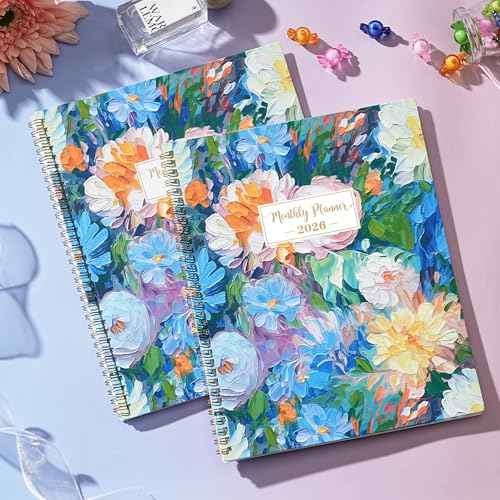 2026 Monthly Planner - 2026 Planner, Jan. 2026 - Dec. 2026, Monthly Planner 2026, 9" x 11", 2026 Calendar Planner with Twin-wire Binding + Green Tabs + Back Pocket - Floral