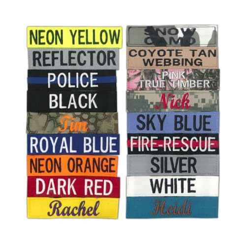 Custom Uniform Name Tapes, 56 Fabric Options, Different Font Styles Available in 5 Sizes.