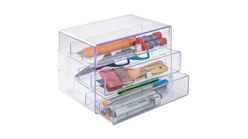 Simply Tidy Three Drawer Washi Tape Storage Keeper Organize Arts & Crafts, Embellishments, Washi Tape, Jewelry - Clear, 1 Pack