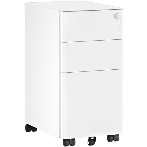DWVO 3-Drawer Vertical File Cabinet, Mobile Filing Cabinet with Lockable, Pre-Assembled Compact Slim File Cabinet, Portable Office Storage for A4/Letter/Legal Documents (White)