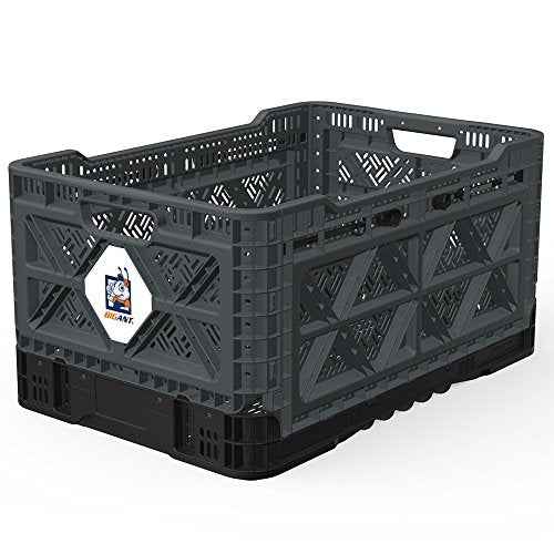 Bigant Heavy Duty Collapsible & Stackable Plastic Milk Crate - Snap Lock Foldable Industrial Garage Storage Bin Container Utility Tote Basket (Charcoal Gray, 1 Medium Crate)