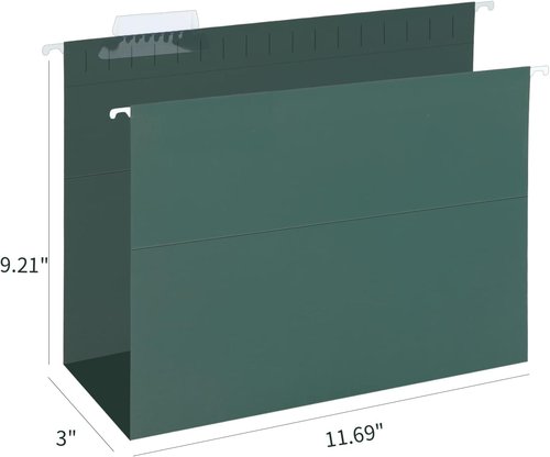 Herkka Extra Capacity Hanging File Folders - 30 Pack Heavy Duty 3 Inch Expansion for Bulky Files | Green Letter Size