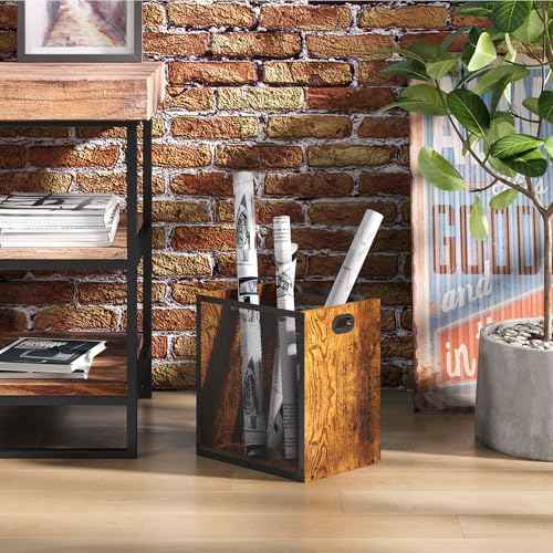 Retro Office Trash Can, Iron and Wood Combination Bedroom Garbage Can, Rectangular Design Wastebasket with Handle, Industrial Style Trash Can for Home Office, 4.5 Gallon (Patent Pending)