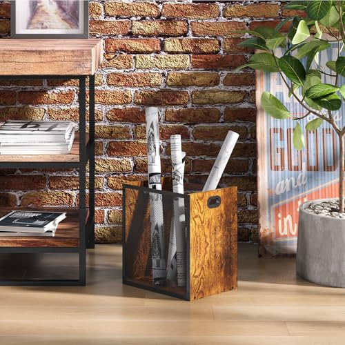 Huxitocan Large Retro Office Trash Can - Iron & Wood Wastebasket with Handle, 4.5 Gallon