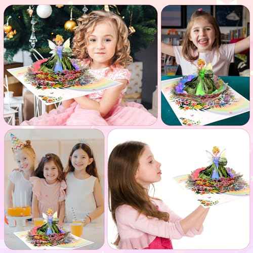 Birthday Card, 3D Pop-Up Birthday Card for Girls, Musical Birthday Card with Colorful Lights, Fairy Birthday Card for Girls, Daughters, and Granddaughters