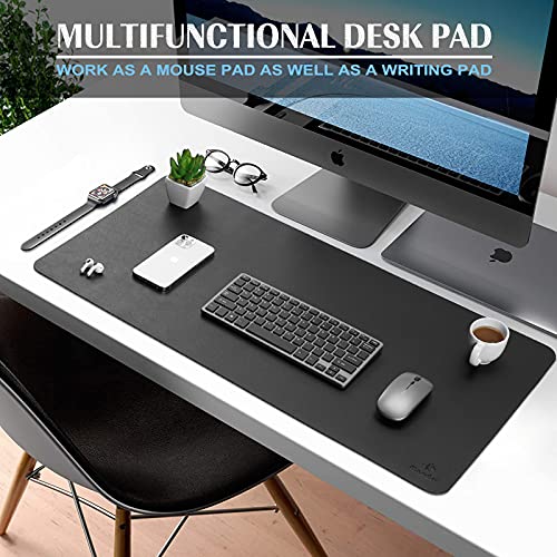 K KNODEL Large Office Desk Mat Leather Mouse Pad 31.5"x15.7" Black