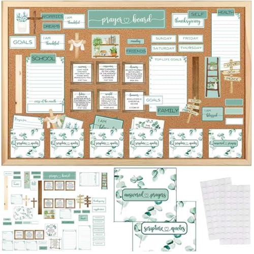 Green Prayer Board Kit with Eucalyptus Cross Decorations - Christian Gift, Wall Art Supplies for Home, Church, Office (180 pcs)