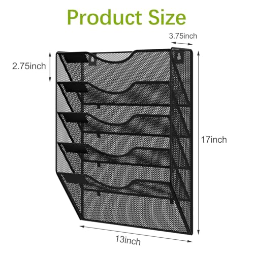 EasyPAG Black 5-Tier Wall File Organizer, No Assembly Metal Mesh Office & Home Storage