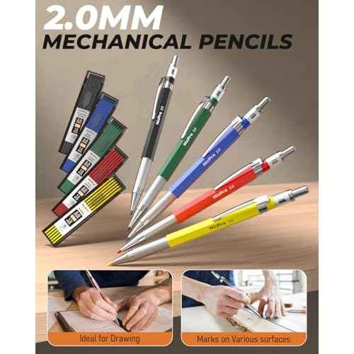 Nicpro 27 Pack Carpenter Pencils for Woodworking, Construction Mechanical Pencil with 100 Refill, Automatic Center Punch and Carbide Scribe Carpenter Tool, Construction Pencil for Carpenters Marking