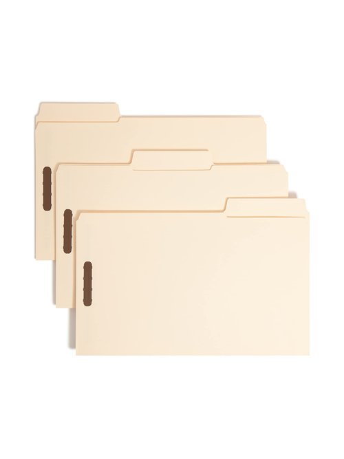 Smead SuperTab® Fastener File Folder, 2 Fasteners, Oversized 1/3-Cut Tab, Guide Height, Legal Size, Manila, 50 Per Box (19535)