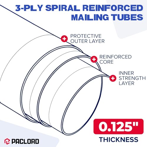 Paclord 5 x 36 Inch Reinforced Kraft Paper Mailing Tube - Pack of 1 with 2 Caps, Made in USA