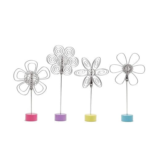 4 pcs Cute Flower Table Card Memo Holder Stand, Photo Clips Holder Desk Stand for Memo Paper Note Monmory Photo Christmas Wedding Number Card Display with Colorful Metal Base