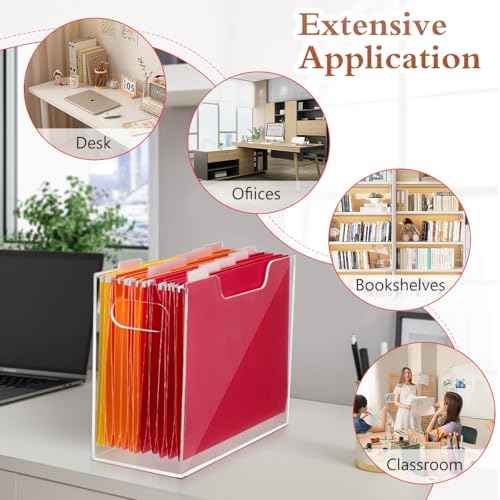 Acrylic File Folder Organizer, Clear Hanging File Organizer Portable File Holder with Handles, Desktop Letter Size File Box for Desk Home Office School -1 Pack