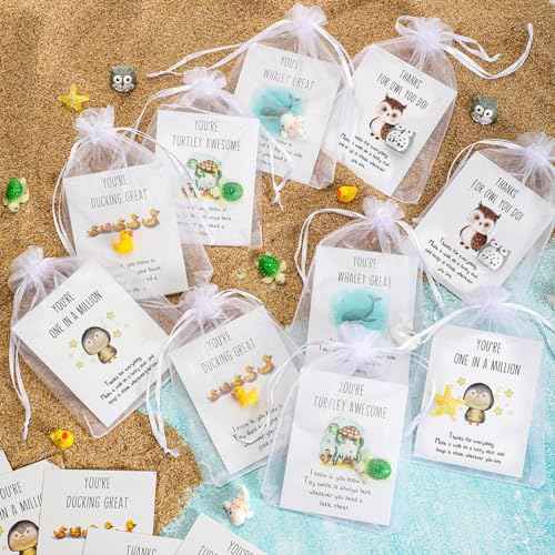 Fumete 200 Set Christmas Employee Appreciation Gift Bulk for Coworkers Thank You Staff Funny Rad Tech Week Nurse Gift Animal Pun Inspirational Note Cards Resin Duck Stars Whales Turtles Owls
