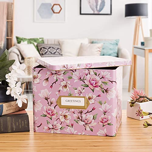 Jot & Mark Greeting Card Organizer Box Set | Decorative Recipe Tin Box, Tab Dividers, Matching Greeting Cards and Envelopes