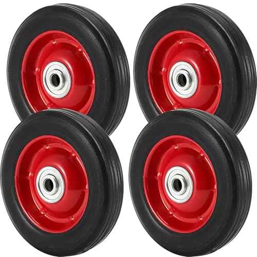 4 Pack 8 x 1.75 Inch Solid Rubber Wheel, Flat Free Rubber Tire with Ball Bearing, 1/2 Inch Bore Axle Replacement Hand Truck Wheel, 220lbs Load Capacity