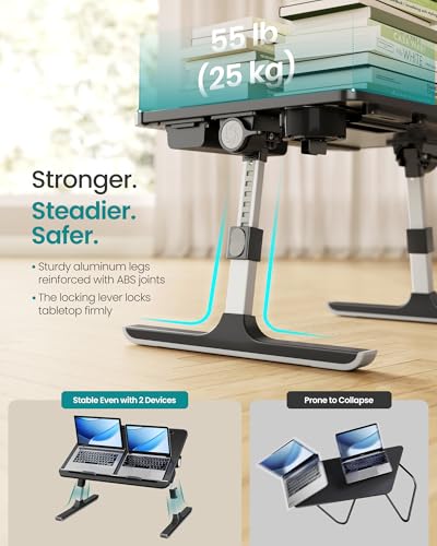 SONGMICS Black Foldable Adjustable Laptop Desk 15.7x22 Inches for Bed & Couch