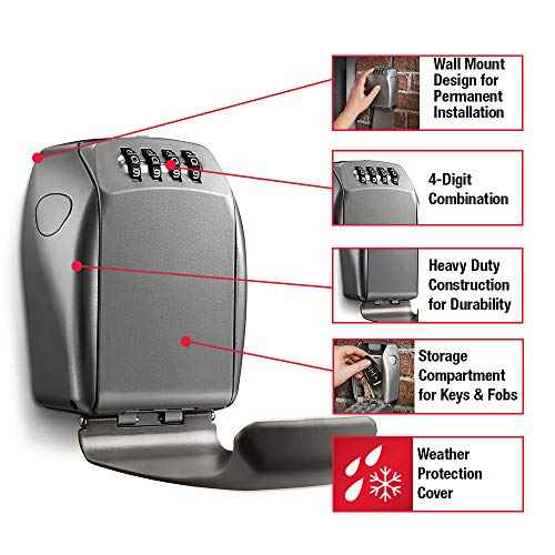Master Lock Heavy Duty Wall Mount Key Lock Box, Outdoor Wall Mounted Lock Box for House Keys, Key Safe with Combination Lock, 5 Key Capackity, 5415EC