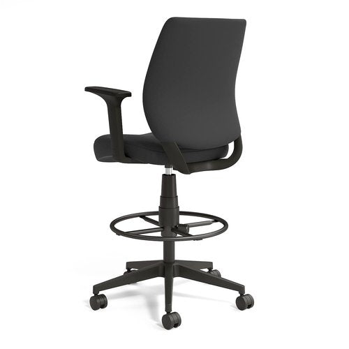 STAPLES Essentials Fabric Drafting Stool with Backrest and Footrest, Black (UN59388)