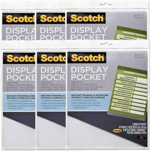 Display Pocket, Removable Interlocking Fasteners, Plastic, 8-1/2 x 11, Clear, Sold as 1 Each, 6PACK , Total 6 Each