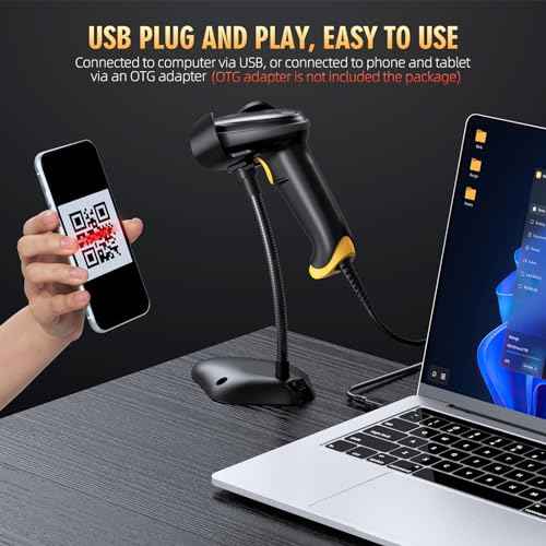 TEEMI 2D Barcode Scanner USB Wired Virtual COM Handheld Automatic QR Data Matrix PDF417 Maxi IMB bar Codes Imager Global Shutter Computer Screen Scan for Windows Mac and Linux PC POS, No Stand