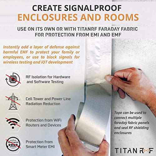 Mission Darkness TitanRF Faraday Tape // 10in W x 10ft L (25.4cm x 3.05m) High-Shielding Conductive Adhesive Tape Roll Used to Connect TitanRF Fabric Sheets or Seal RF Enclosures