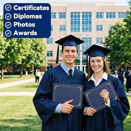 Prixzelkym 36-Pack Navy Certificate Holders 8.5x11 with Gold Foil Border, 250gsm