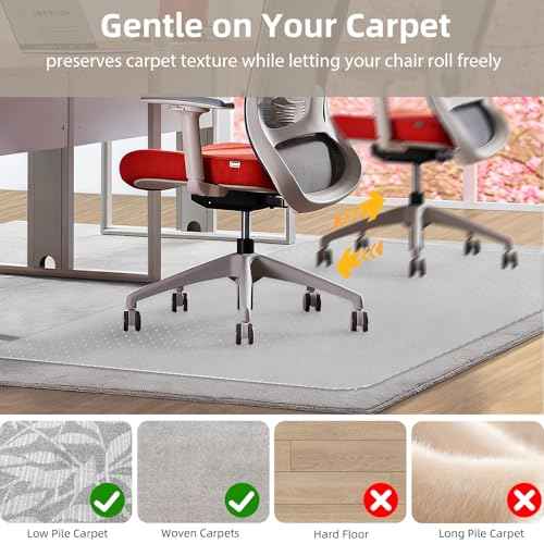 Office Chair Mat for Carpet - 36x48 Inch Plastic Computer Desk Floor Protectors for Chairs Clear Under Desk Rug Pad for Rolling Gaming Chair