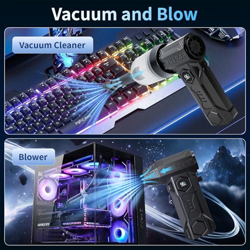 Compressed Air Duster, 180000RPM Electric Air Duster with Vacuum, Rechargeable Cordless Air Blower Cleaning Kit with Brushless Motor for Computer Keyboard Home Car Outdoor Dust Removal