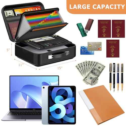Fireproof Document Box with Lock, Hard Shell Case File Organizer for Important Documents - Waterproof Portable Fire Safe Storage Bag for Important Laptop, Papers, Passports at Home, Trip