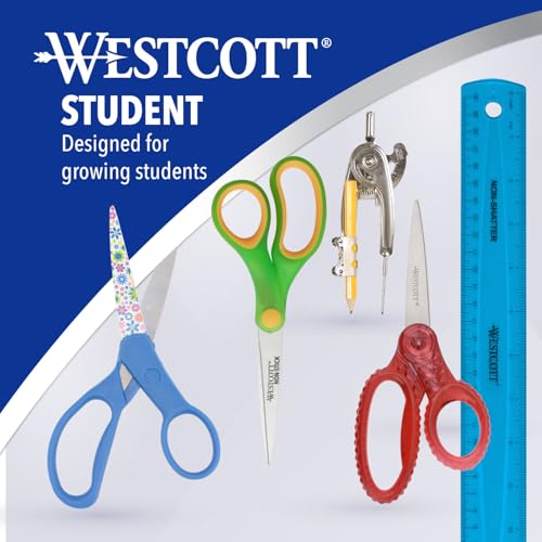 Westcott GEM Crystal-Design Student Scissors 7-Inch for Kids & Teens - Ambidextrous Classroom Craft Tool