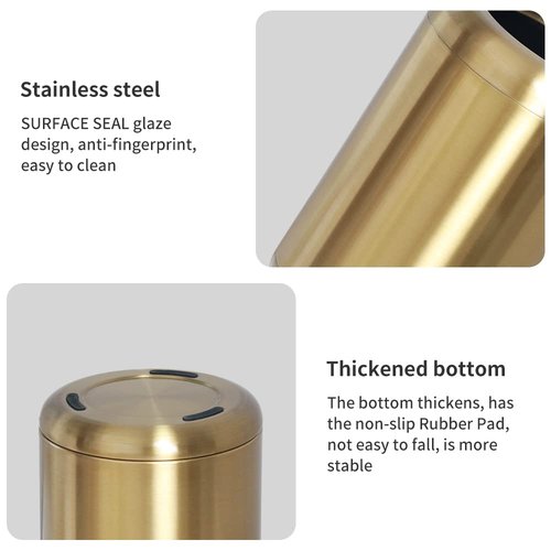 LEASYLIFE 10 L/2.6 Gallon Brass Trash Can, Small Gold Can for Bathroom, Kitchen, Office, Bedroom, Hotel