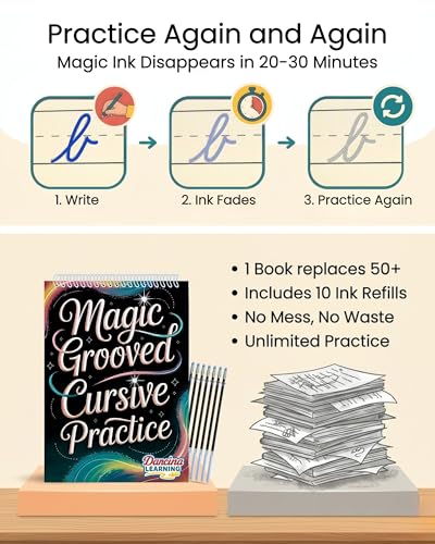 Kids Cursive Handwriting Workbook with Reusable Practice Pages & Pen