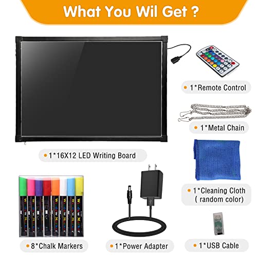 Slsy LED Writing Board 16"x12", Illuminated Erasable Neon Message Sign with 8 Fluorescent Markers & 26 Flashing Modes, Light Up Menu Board for Restaurant, Bar, Cafe, Shop