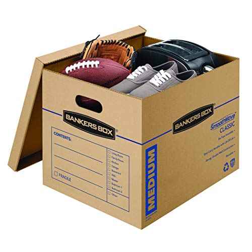 Bankers Box Medium Classic Moving Box 20 Pack, Reinforced Handles, Tape-Free Assembly, Box with Lid, 19-in x 14.5-in x 15.5-in (8817202)