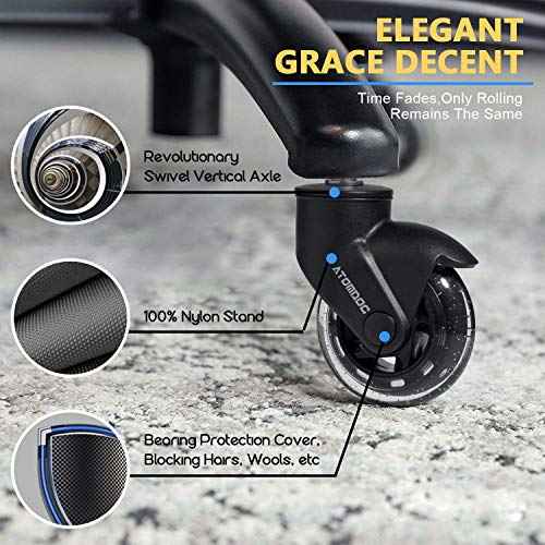Office Chair Caster Wheels, 3" Newly Lightweight Caster Wheels & Revolutionary Swivel Vertical Axle, Safe Protection for All Floors Including Hardwood, Set of 5
