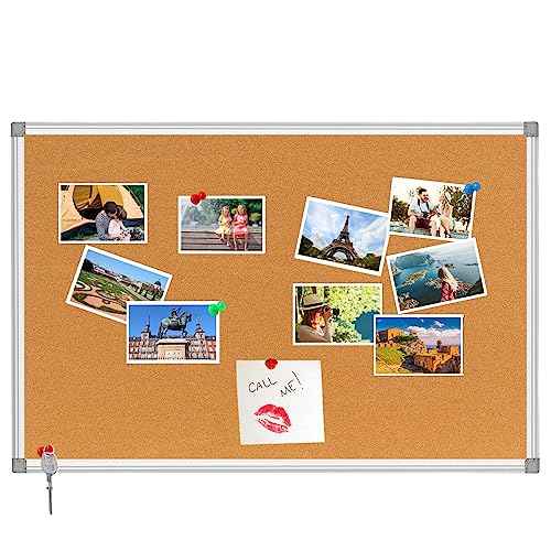 Bulletin Board Corkboard Cork Board Wall Notice Board 36 x 24 Inches Inches Photo Board Picture Board Pin Board Aluminium Frame Tabla de corcho