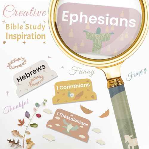 Bible Tabs with Unique Stickers, Laminated Bible Tabs for Women & Men, Christian Gifts, Boho Theme, Large Print Bible Tabs for Easy Navigation, Bible Book Index Tabs Labels, Bible Study Supplies