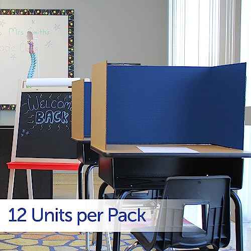 Flipside Products 18¡±x 48¡± Blue Study Carrel, Privacy Boards, Student Privacy and Focus Booth for The Classroom, Desk Divider Cubby for Tests, Made in USA - 12 Pack