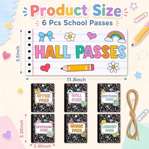 Mooliwe Classroom Hall Passes Set - Pastel Wooden Sign & Student Passes
