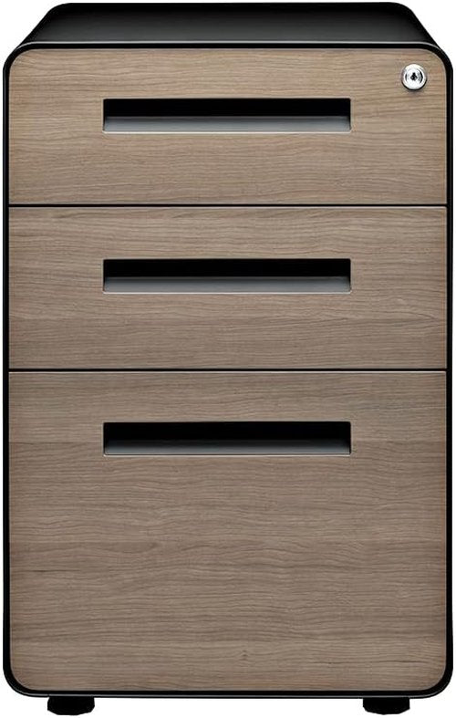 Laura Davidson Furniture 3 Drawer File Cabinet with Lock - Metal Filing Cabinet for Legal/Letter Files, Black/Wood