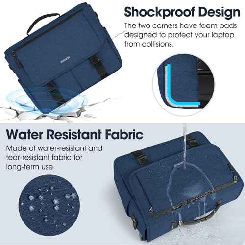 RAINSMORE Messenger Bag for Men Messenger Bag 15.6 Inch Water Resistant Laptop Bag Casual Satchel Bags for Men Large College Computer Bag Office Work Briefcase Fashion Crossbody Shoulder Handbag, Blue