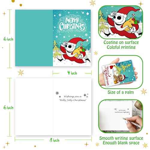 Christmas Cards - Set of 24 Christmas Cards Boxed with Envelopes and Stickers, 6 Assorted Designs Jack Sally Holiday Letter, 6 x 4 Inch Cute Xmas Nightmare Greeting Gift Letter Bulk Before