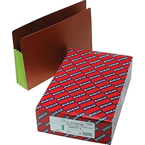Smead End Tab Pocket, Reinforced Straight-Cut Tab, 3-1/2" Expansion, Extra Wide Legal Size, Redrope with Green Gusset, 10 per Box (74680)