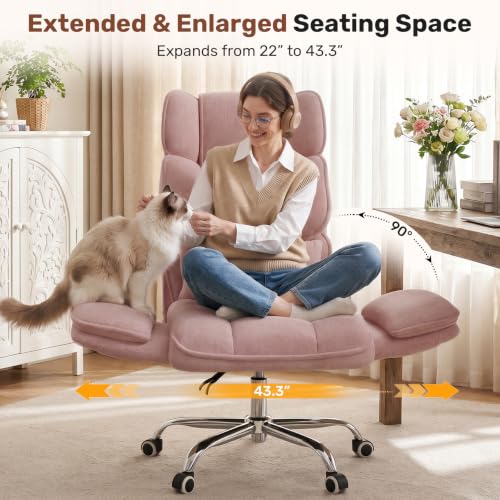Daluvenix Pink Big & Tall Office Chair with Flip Armrests & Plush Seat