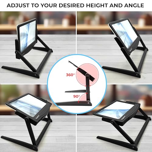 MAGNIPROS Patented 5X Large LED Page Magnifier with Detachable Stand | Eye Caring 3 Color Light Modes & Anti-Glare Lens to Reduce Eye Strain-Ideal for Reading Fine Print, Crafting, Low Vision Seniors