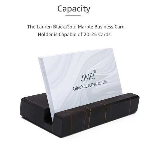 JIMEI Business Card Holder for Desk - Elegant Business Card Display Holder - Made of Sahara Noir Marble - Desk Organizer Stand for 25 Business Cards - Cute Office Desktop Accessory for Men and Women