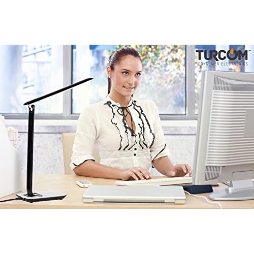Turcom LED Desk Lamp With USB Charging Port Dimmable Touch Controls w/Color Adjustment, Eye Care Task Lamp, 5W, 1000 Lux,Multicolor
