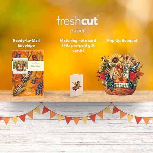 Freshcut Paper Pop Up Cards, Golden Harvest, 12 Inch Life Sized Forever Flower Bouquet 3D Popup Greeting Card, Birthday Cards, Thank You Card, Blank Notecard & Envelope