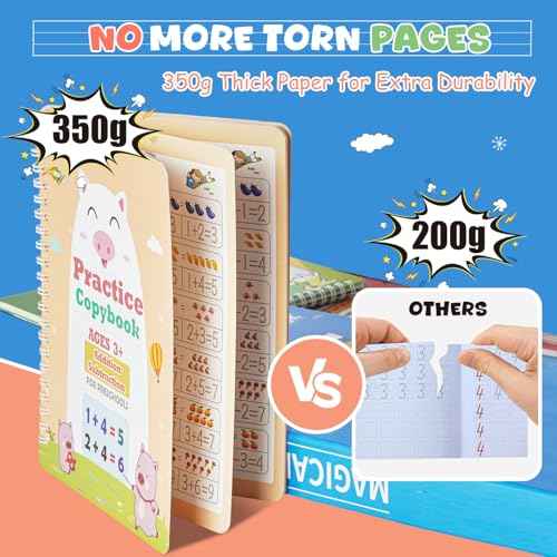 Magic Grooved Writing Books for Kids-Handwriting Practice for Kids 5-8 - Tracing Books for Kids Ages 3-5 - Preschool, Kindergarten Learning-Letters, Numbers, Math, Drawing (Blue Box, 9.45 in x 6.5 in)